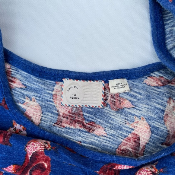 Anthropologie Forest Fete Fox Shirt Blouse (M) Blue - Picture 4 of 4